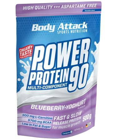Body Attack Power Protein 90 - BlueBerry Yoghurt - 500g bag - Multi -component Protein Powder Made in Germany - With BCAA Vitamins & L -Carnitin - Protein Shake Extra creamy taste Blueberry 500 g (1 Pack) - Buy Online on GoSupps.com