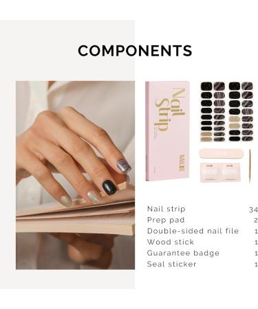 NAILOG Semi Cured Gel Nail Strips 34 pcs Salon-Quality Gel Nail Stickers Long Lasting Nail Wraps for Women with Soft Gel Finish Vintage Print & Silver Glitter (Drifted) - Buy Online on GoSupps.com