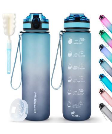 Hasagei Sports Drinking bottle 1l water bottle BPA free Tritan sports bottle with locking lid and leak -proof for gym school cycling outdoor sport fitness and office light dark blue