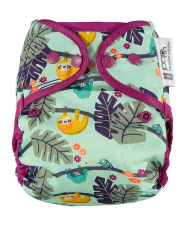 Close Parent - Eco-Friendly Waterproof Nappy Cover in Green Sloth Adjustable Popper Design for Newborn to Toddler - Fits Flat & Fitted Nappies