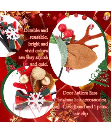 IYOU Christmas Headbands Hair Clips Red Reindeer Antlers Hair Band Flower Dear Ear Hair Accessories for Party Halloween Cosplay - Buy Online on GoSupps.com