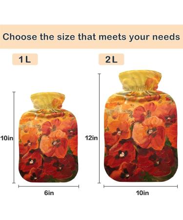 NAANLE 2L Transparent Hot Water Bottle with Lid - Oil Painting Poppy Flowers for Menstrual Cramps Pain Relief & Heat Therapy - Buy Online on GoSupps.com