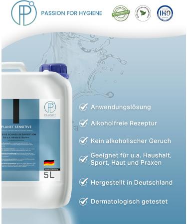 Buy Planet Sensitive 5L Non-Alcoholic Disinfectant - Halal & Kosher | Effective Against Bacteria Viruses Fungi & More - Ideal for Hands Areas & Skin - Buy Online on GoSupps.com