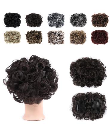 GIRLSHOW Combs Curly Hair Bun Synthetic Scrunchie Clip in Ponytail Extension Chignon Dish Tray Pony-tail Hairpieces (Dark Brown -#98)