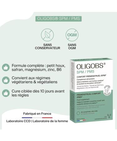 Oligobs SPM Compl ment Naturel Pr menstruel | Safran Magn sium Zinc Vitamine B6 | Humeur Fatigue Jambes Lourdes | Sans Hormones | 30 Comprim s | Fabriqu en France - Buy Online on GoSupps.com
