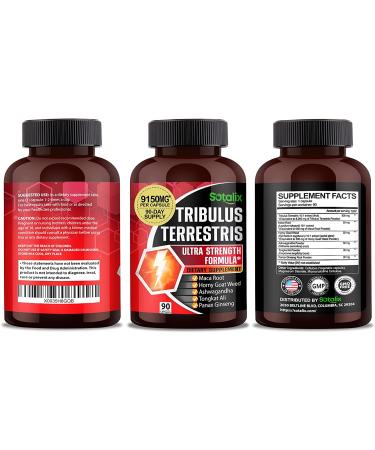 Premium Tribulus Terrestris Extract - 95% Saponin - 9150mg Ultra Potency with Maca, Tongkat Ali, Ginseng - 90 Day Supply - High Strength for Men & Women | 90 Count - Buy Online on GoSupps.com