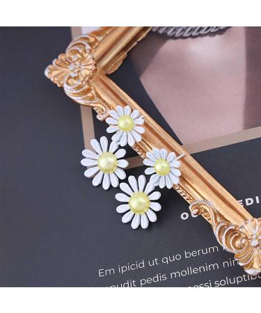 Vintage Daisy Flower Earrings - White Acrylic & Resin Stud & Dangle Earrings for Women | Boho Sunflower Jewelry - Buy Online on GoSupps.com