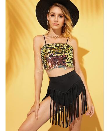 Verdusa Women's Black Fringe Tassel High Waisted Shorts - Medium Size - Buy Online on GoSupps.com