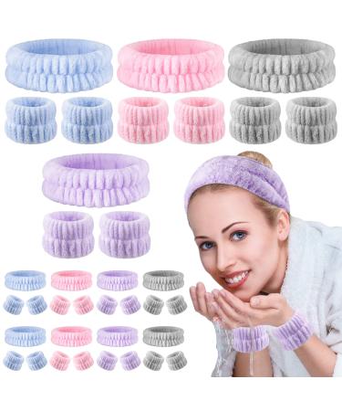 Crowye Set of 36 Microfiber Wash Band and Hair Band Spa Face Wash Headband and Wristband Set Washing Face Towel Wristbands Hair Headband Spa Headband Wrist Wash Bands for Washing Face Shower Makeup