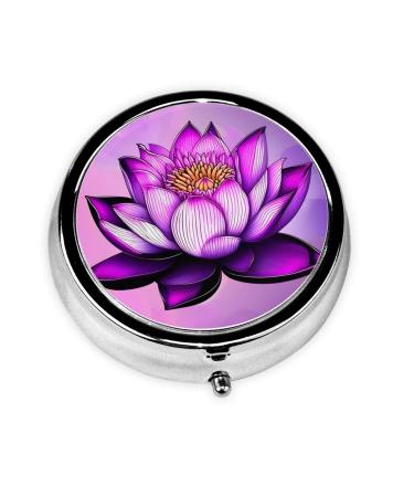 Purple Lotusround Pill Box 3 Compartments Round Pill Box Organizer for Purse Or Pocket Portable Travel Pill Box