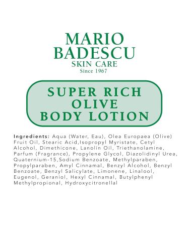 Mario Badescu Super Rich Olive Body Lotion for Dry Skin Non-Greasy and Creamy Moisturizer Infused with Olive Oil Ideal for All Skin Types 6 Fl Oz - Buy Online on GoSupps.com