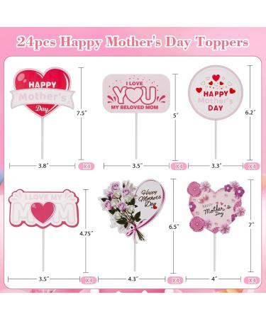SICOHOME Happy Mothers Day Topper 24PCS Mothers day cake toppers Mothers Day Cupcake Toppers Picks Sticks Feliz Dia de las Madres Cake Topper for Mother's Day Birthday Party Cake Decoration Supplies - Buy Online on GoSupps.com