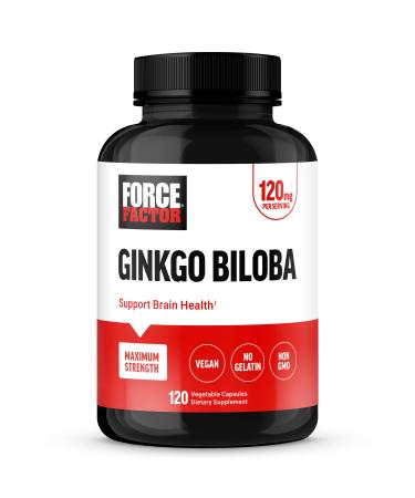 Force Factor Ginkgo Biloba 120mg Brain Health Supplement for Adults Maximum Strength Ginko Brain Support and Cognitive Supplement Vegan Non-GMO 120 Capsules