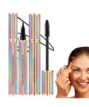 Mascara and Eyeliner Set | 4D Anti-Clump Liquid Ink Primer Thicker Voluminous Lashes for Women and Girls Perfect for Dates and Vacations Cosmetics