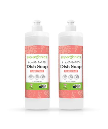 Sky Organics Grapefruit Dish Soap (16 fl oz x 2 Pack) Bio-Based Liquid Grease Cutting Soap Cruelty-Free Biodegradable Formula