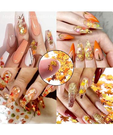 Holographic Fall Maple Leaf Glitter Sequins for Nail Art - Red, Yellow, Orange 3D Metallic Design - Buy Online on GoSupps.com
