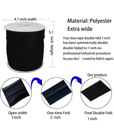 Black Double Fold Bias Tape 1 Inch x 55 Yards - Sewing, Quilting, Binding - Polyester Non-Stretch - Bulk Bias Tape for Apparel Craft - Buy Online on GoSupps.com