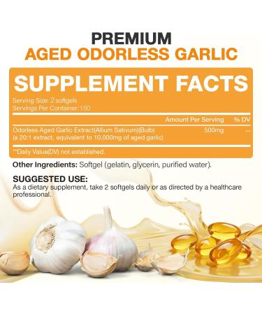 WACHRAY Aged Garlic Extract 300 Capsules - 10000mg High Potency Odorless Garlic Supplement for Heart Health Immune Support & Antioxidant Benefits Non-GMO Gluten-Free - Buy Online on GoSupps.com
