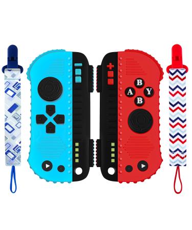Silicone Baby Teething Toys  Teething Toys for Babies 0-6 Months  Game Controller Teethers for Babies 6-12 Months  Sensory Exploration and Teething Relief Baby Toys for Infants Toddlers - Blue & Red Blue Red