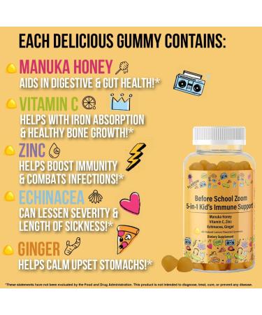 Generic 5-in-1 Kid's Immune Support Gummy Manuka Honey Vitamin C Zinc Echinacea Ginger Gummy Supplement Essential Immune Support Gummies for Daily Use Natural Citrus Flavored - 60 Count - Buy Online on GoSupps.com