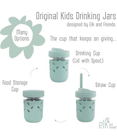 Elk and Friends Glass Mason Jar Kids Cups - 8 oz with Silicone Straws | Toddler Smoothie & Sippy Cups - Buy Online on GoSupps.com