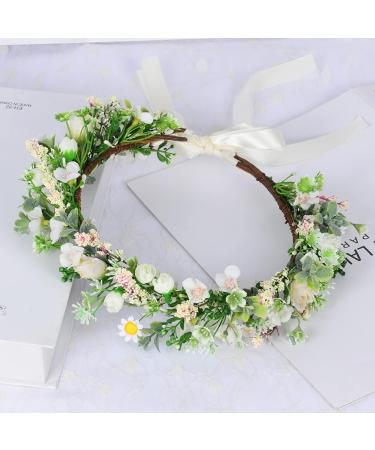 amangul Delicate Wedding Flower Decor Crowns Hair Hoops with Adjustable Ribbon for Women Wedding Party Photoshoot(Pink) - Buy Online on GoSupps.com