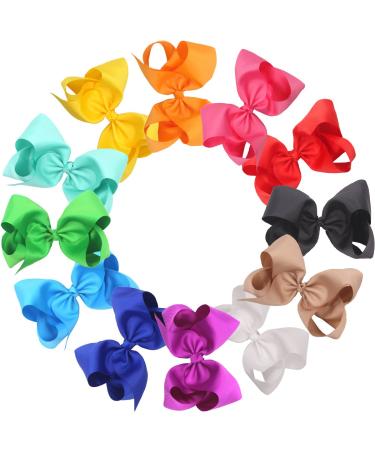 Cellot Boutique 12 Pcs Big Hair Bows Clips for Teens Girls - 8 Grosgrain Ribbon, Durable Metal Clips - Perfect for Girls, Toddlers, Teenagers - Buy Online on GoSupps.com