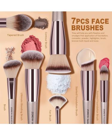 ZOREYA 15-Piece Professional Makeup Brush Set - Synthetic Brushes for Foundation, Concealer, Eyeshadow, and Blush - Champagne Gold - Buy Online on GoSupps.com