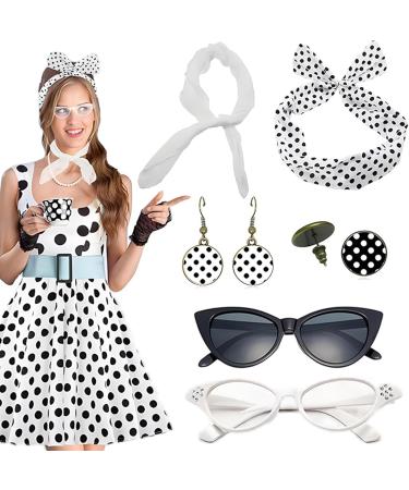 50s Accessories for Women Drop Earrings Headbands 1950s Outfi Set - Vintage Polka Dot Hair Bands with Chiffon Scarf Eye Glasses for Girls White One Size - Buy Online on GoSupps.com