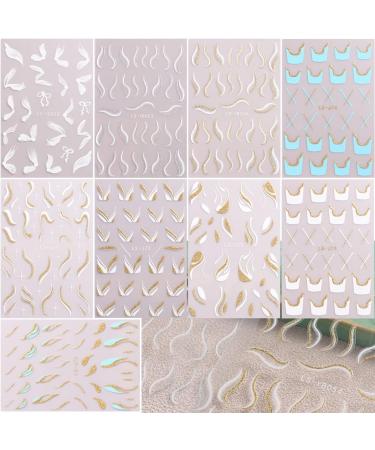 Gold Stripe French Nail Art Stickers - 9 Sheets 3D Self Adhesive Decals for DIY Manicure - Buy Online on GoSupps.com