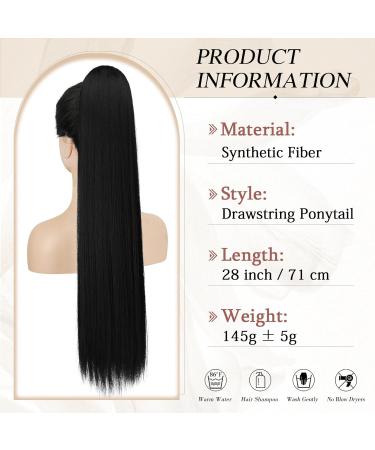 Sofeiyan 70cm Ponytail Hair Extension - Soft Straight Braid Synthetic Ponytail for Women - Natural Black Hair - Buy Online on GoSupps.com
