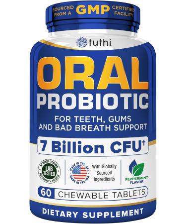 Tuthi Oral Probiotics for Mouth Bad Breath Treatment for Adults - Dental Probiotics for Teeth and Gums - Oral Health Probiotics - 60 Lozenges Peppermint Flavor - Buy Online on GoSupps.com