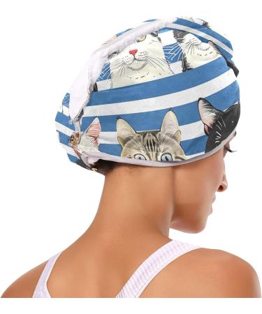 Blue White Striped Cat Hair Towel 2 Pack - Super Absorbent Quick Dry Turbans for Women & Girls - Buy Online on GoSupps.com