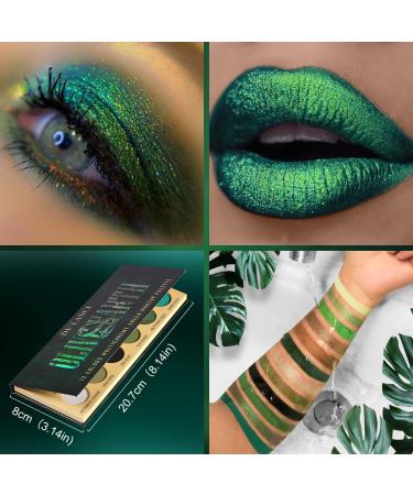 Olive Green Eyeshadow Palette | Black Green Multichrome | 12 Pigmented Shades for Smokey Green Brown Eye Makeup | Long Lasting Vegan Holiday Gift - Buy Online on GoSupps.com