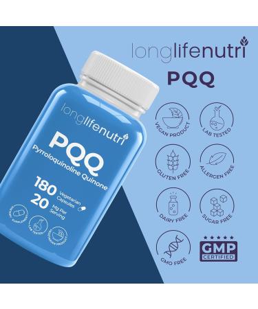 LongLifeNutri PQQ 20mg - 180 Vegetarian Capsules Pyrroloquinoline Quinone 6-Month Supply Supplement for Daily Energy & Mental Performance GMP Certified Made in USA 180 Count (Pack of 1) - Buy Online on GoSupps.com