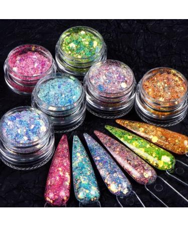 Holographic Mermaid Nail Glitter Powder Dust Flakes by JMEOWIO - 6 Grids Iridescent Sequins for Shiny Nail Art Decoration - Buy Online on GoSupps.com