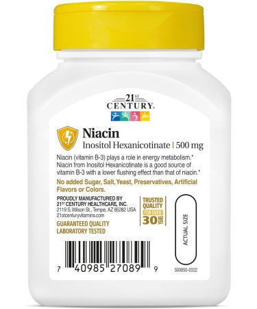Niacin Flush Free 500mg - 110 Capsules | High-Quality Supplement for Heart Health - Buy Online on GoSupps.com