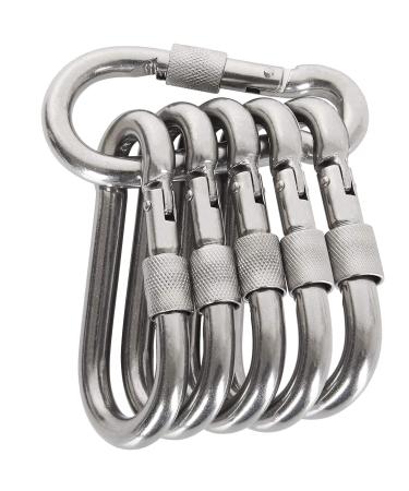 Acquwistach 6 Pack Locking Carabiners Clips 3.15" Stainless Steel Spring Snap Hook Locking Carabiner - 304 Premium Stainless Steel Heavy Duty Thumb Screw Carabiner Clips