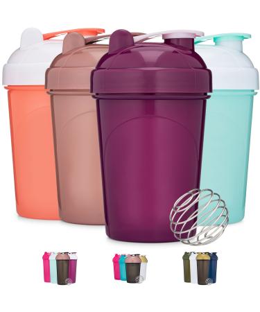 [4 Pack] 20-Ounce Shaker Bottle | Protein Shaker Cup 4-Pack with Wire Whisk Balls (Coral/White, Purple, Mint/White, Rose) | Protein Shaker Bottle Set is BPA Free and Dishwasher Safe 20 Ounces 20oz-4 Pack-(Coral/White, Purp…