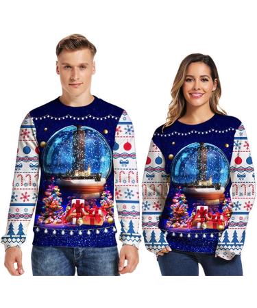 Bigfanshu Womans Fall Clothes 3D Print Christmas Long Sleeves O-Neck Pullover Sweatshirt Blouse Tops Dark Blue - Buy Online on GoSupps.com