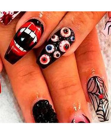 Hiborth Diy Nail Designs Spooky Halloween Style 3d Eyeball Spider Fangs Fake Nails Easy Removal Great Stickiness Perfect for Party Cosplay Art Accessory Spider - Buy Online on GoSupps.com