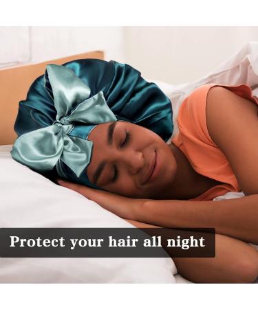 WEIPAO Silk Satin Bonnet - Reversible Double-Sided Sleep Cap for Curly Hair - DarkGreen+LightGray - Buy Online on GoSupps.com