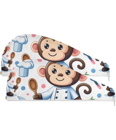 Buy Animal Monkey Chef Cartoon Hair Towel 2 Pack - Super Absorbent Quick Dry Turbans for Women & Girls - Buy Online on GoSupps.com