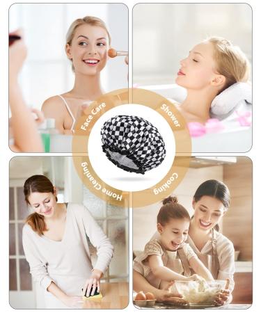 mikimini Reusable Waterproof Double Layer Shower Cap for Women - XL Checkerboard - Non-Fading & Stretchy - Ideal for Long Hair - 1 Pack - Buy Online on GoSupps.com