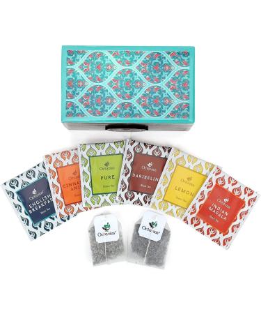 Octavius Assorted Tea Sampler Gift Set (6 Flavors 60 Tea Bags) | Black & Green Tea Sampler Pack | Tile Motif Design Wooden Tea Gift Set | Pack of 2 Black & Green Tea - 30TB Ornate (Pack of 2) - Buy Online on GoSupps.com