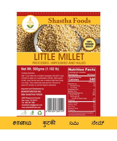 Shastha Little Millet (Samai) - 10 Lbs Pack | Processed, Unpolished & Hulled - Buy Online on GoSupps.com