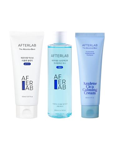 AFTERLAB Azulene pH 5.5 Calming Set Toner Cream and Foam Cleanser | Redness Relief & Sensitive Skin | Valentine s Day Gifts for Her Skincare Gift Set Self Care Gifts for Women