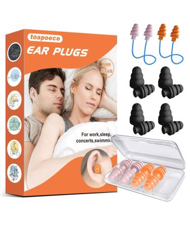 Ear Plugs for Sleeping Noise Cancelling Reusable Earplugs for Sleeping Concert Snoring Travel Comfortable Type 33dB Highest NRR 8 Pairs 3Colors3