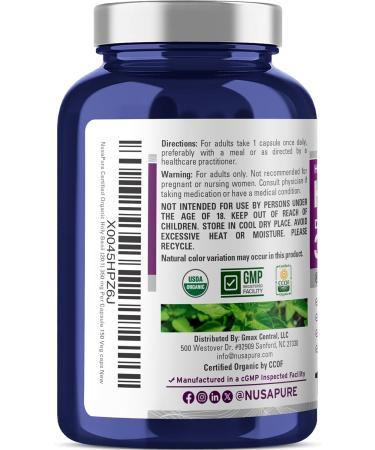NusaPure USDA Organic Holy Basil Capsules 20:1 Extract 350 mg Equivalent to 7 000mg | 150 Vegan Caps | Tulsi Holy Basil Leaf Extract | 2.5% Ursolic Acid | Non-GMO 150 Count (Pack of 1) - Buy Online on GoSupps.com