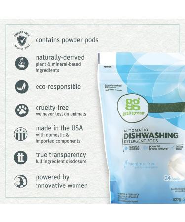 Grab Green Automatic Dishwashing Pods - 24 Count, Fragrance-Free, Plant-Based Cleaning Power - Buy Online on GoSupps.com